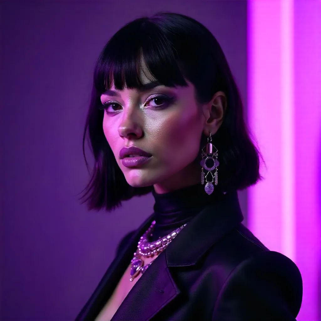 Violet Glow: Bold Modern Fashion Portrait