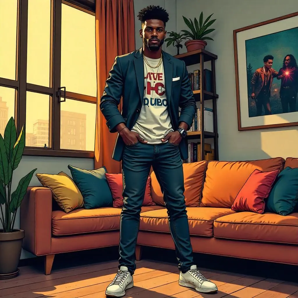 Stylish Black Man in a Home Comic Scene