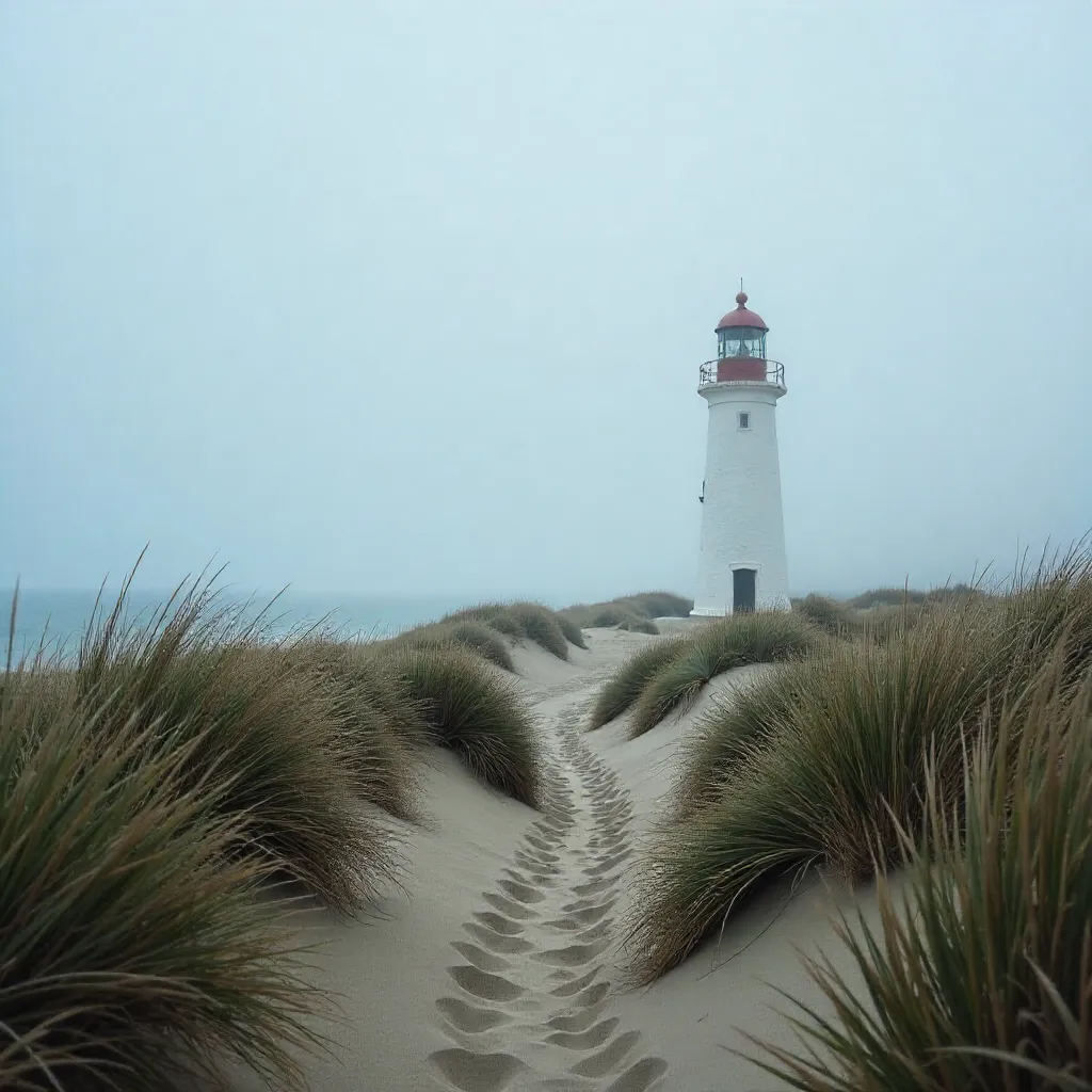 Fogbound Barra Lighthouse, Aveiro, Portugal — Vertical View