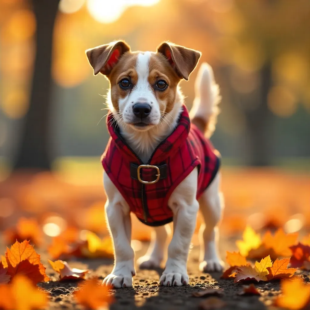 Autumn Sunlit Jack Russell in Cozy Coat