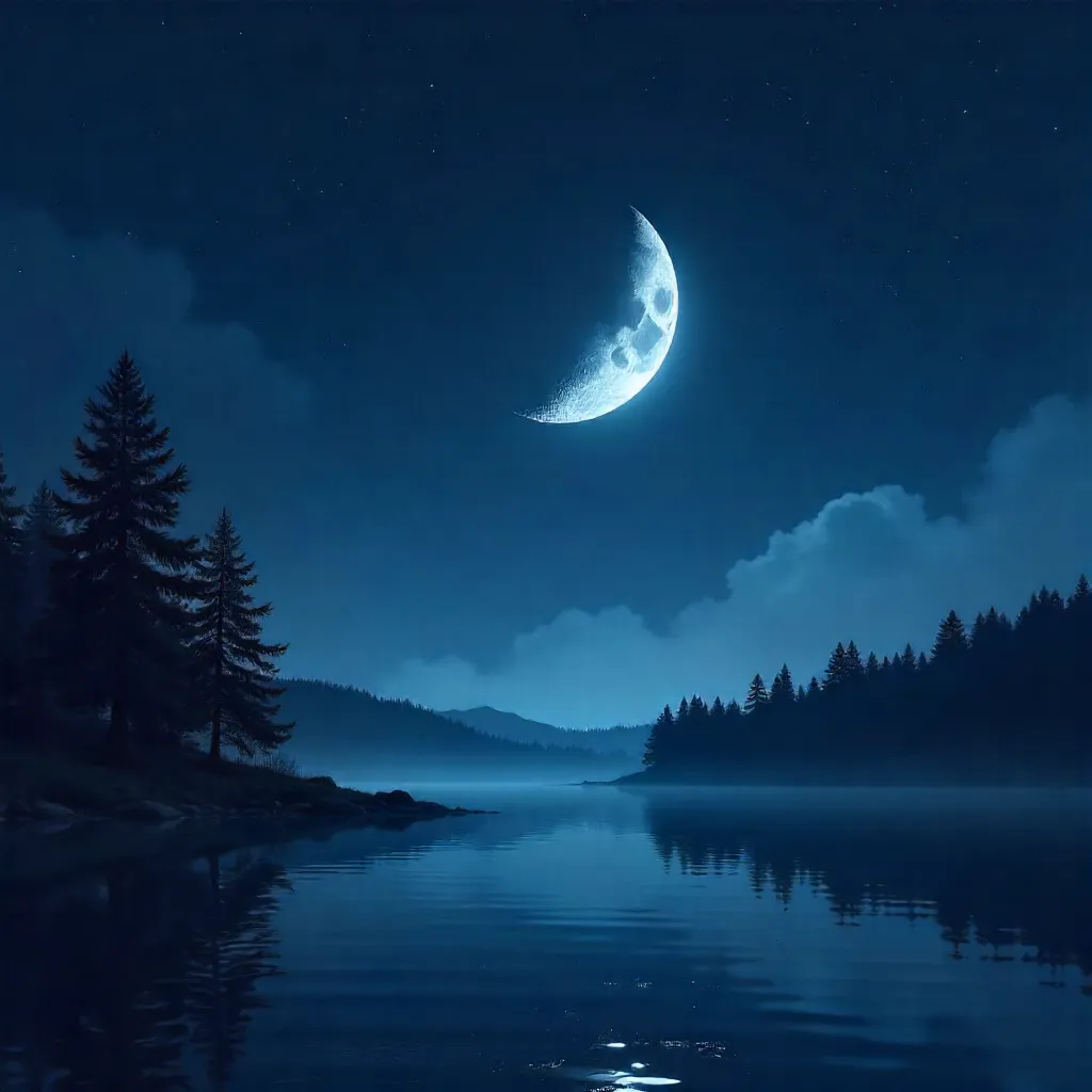 Serene Crescent Moon Over a Quiet Night Sky