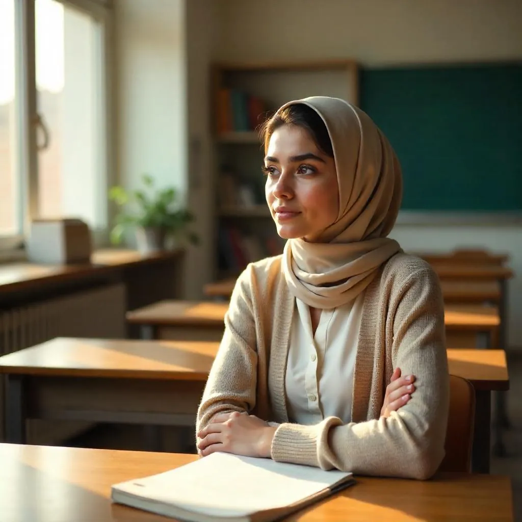 Photorealistic Middle Eastern Woman in Classroom