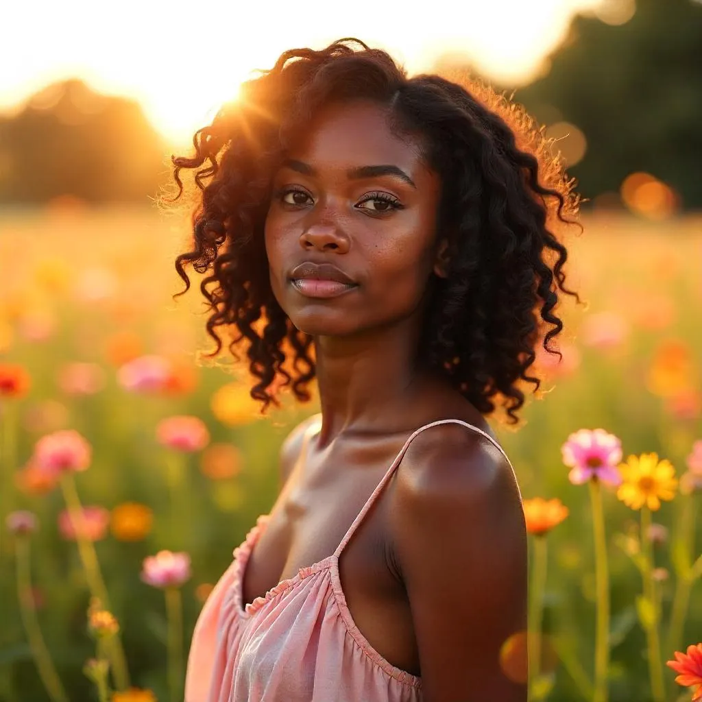 Sunlit Field Portrait of a Young Black Woman