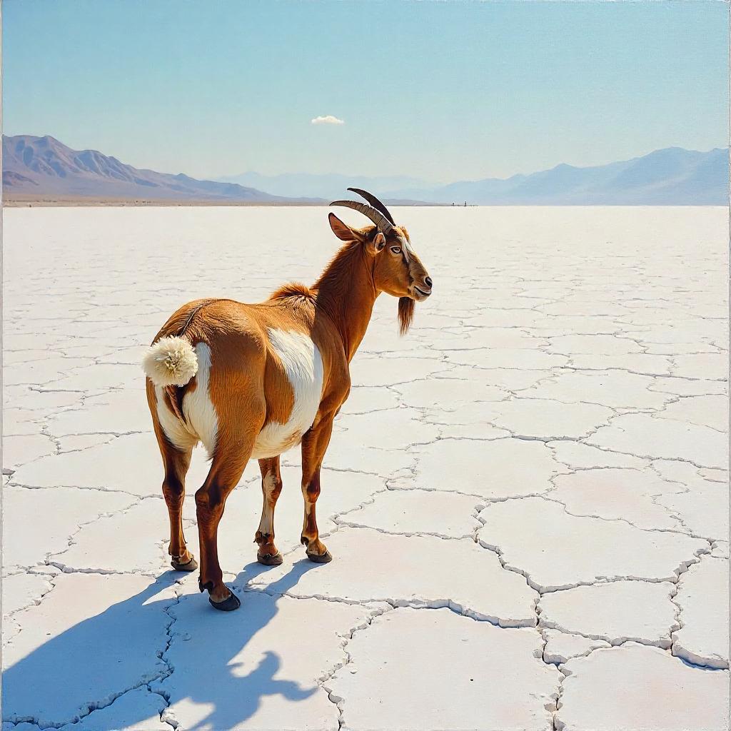 Goat on a Salt Flat in Impasto Oil