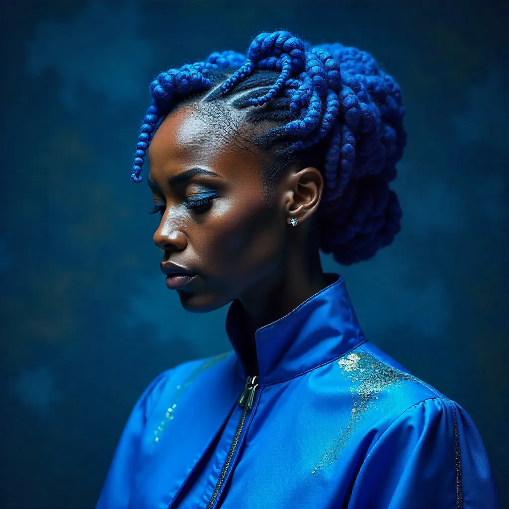Blue Velvet Muse: Portrait in Deep Indigo