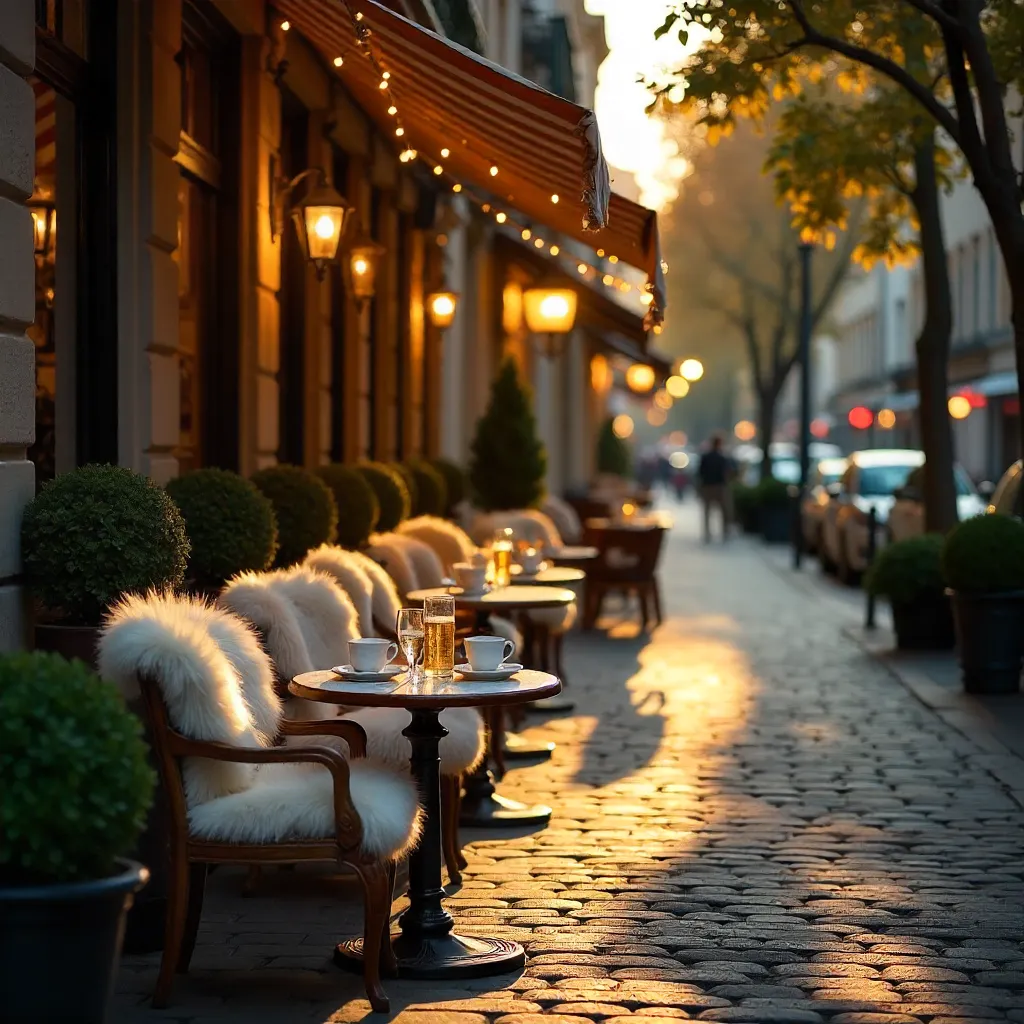 Elegant Outdoor Café on Cobblestone Street