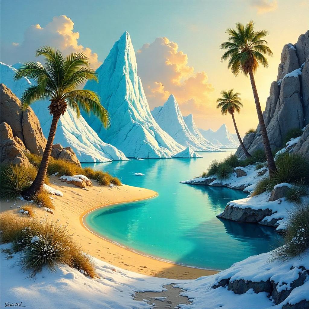 Oasis Among Icebergs in Oil Painting