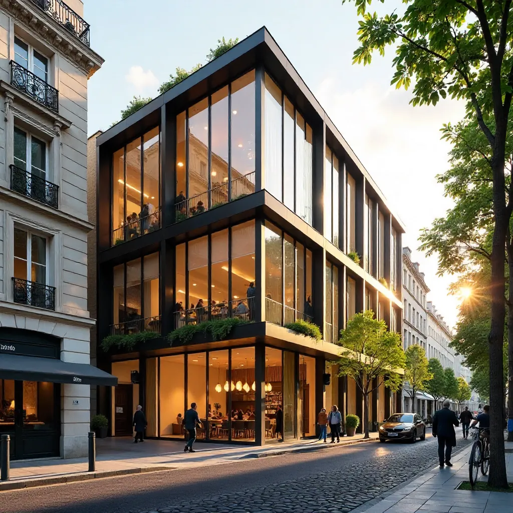 Parisian Modern Facade Amid Historic Streets