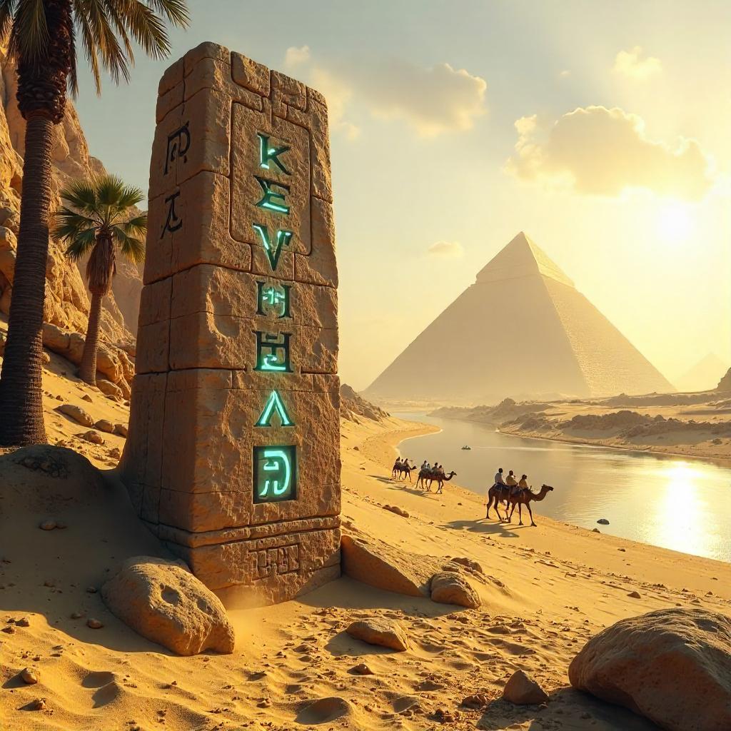 Runic Stone in Ancient Egypt, Photorealistic Scene