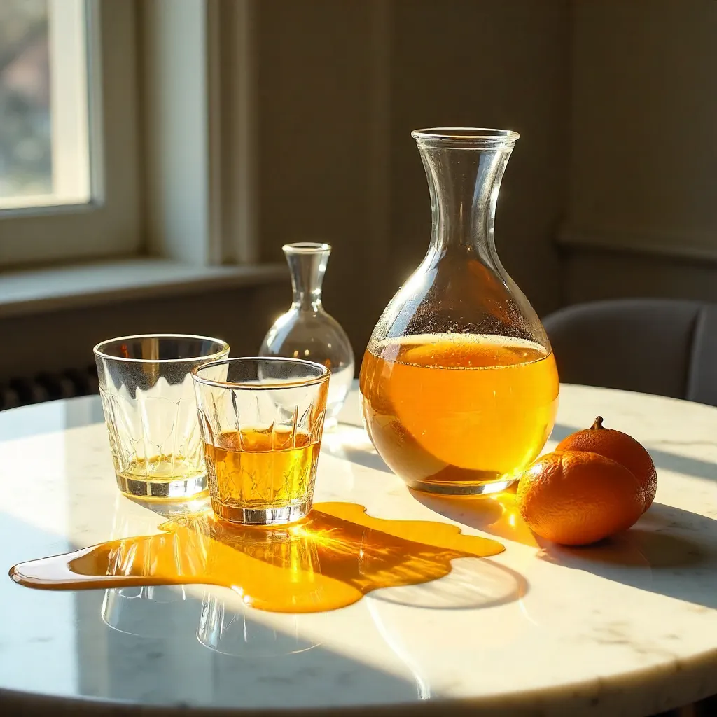 Amber Shadows: Glassware and Orange Juice Spill