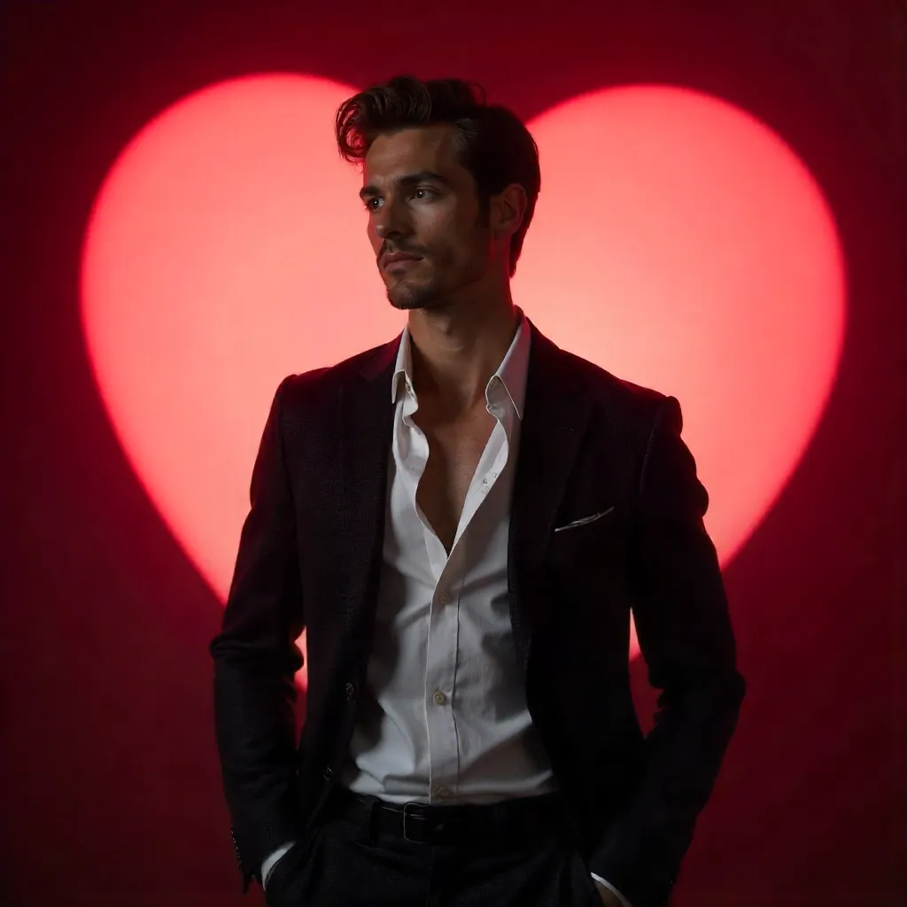 Romantic Heart Projection Portrait on Red Velvet Backdrop