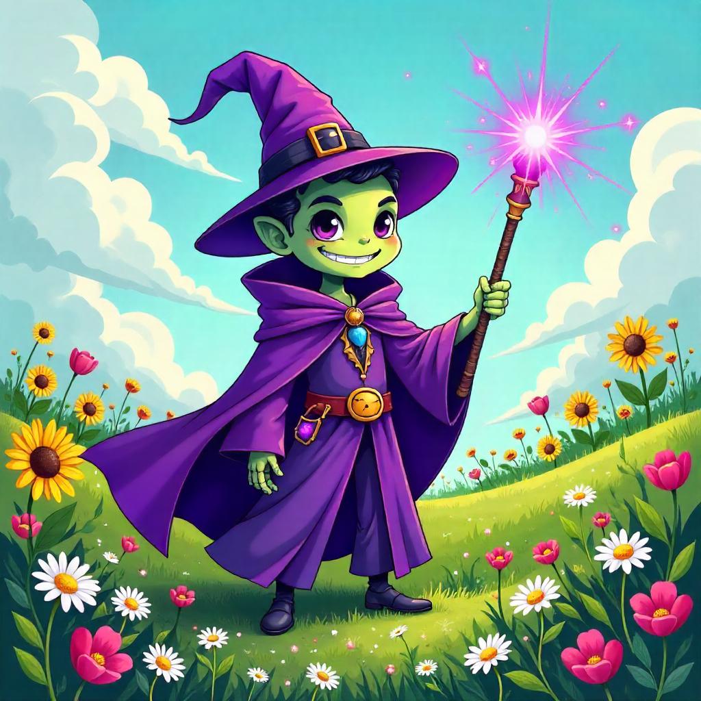 Whimsical Necromancer in a Blooming Field