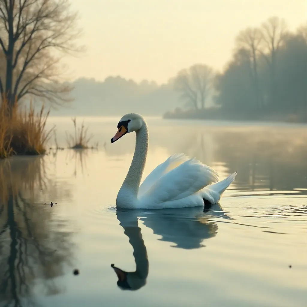 Serene White Swan on a Calm Reflective Lake