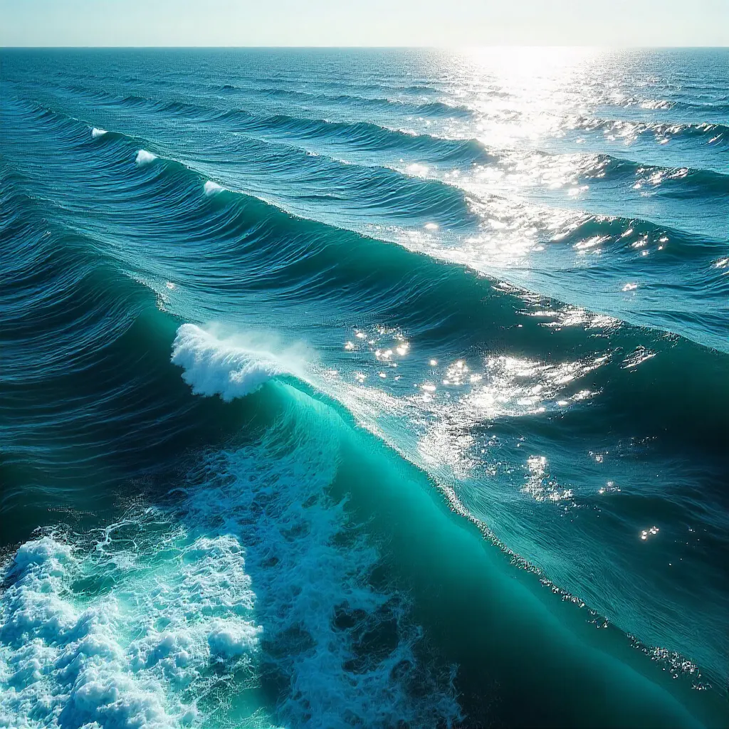 Aerial View of Vibrant Ocean Waves in Blue and Aqua