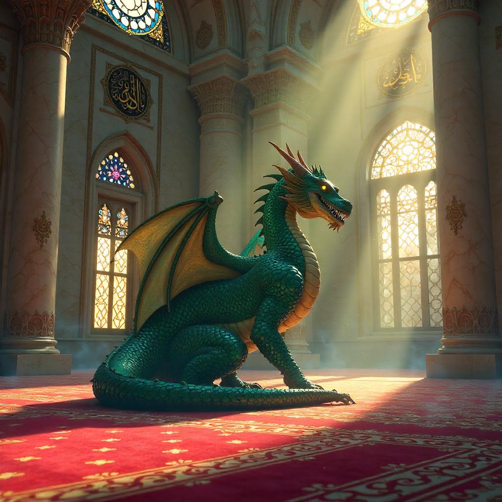 Dragon in a Grand Mosque — Photorealistic Fantasy