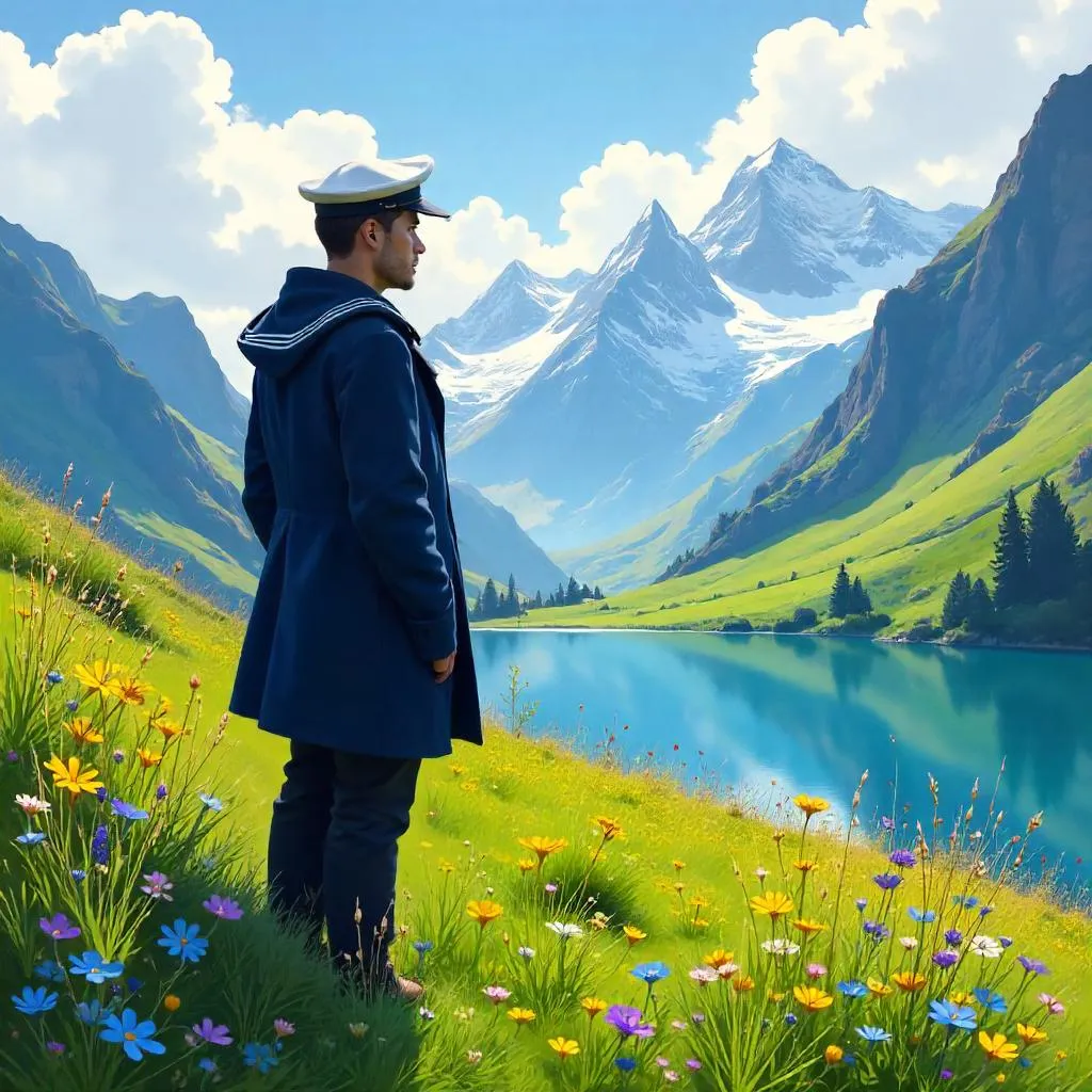 Sailor in an Alpine Meadow: Digital Art Scene