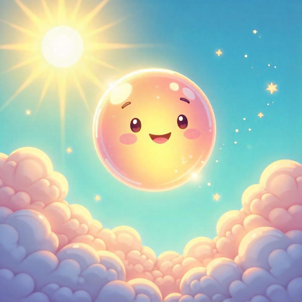 Whimsical Cartoon Magic Orb Floating Among Clouds