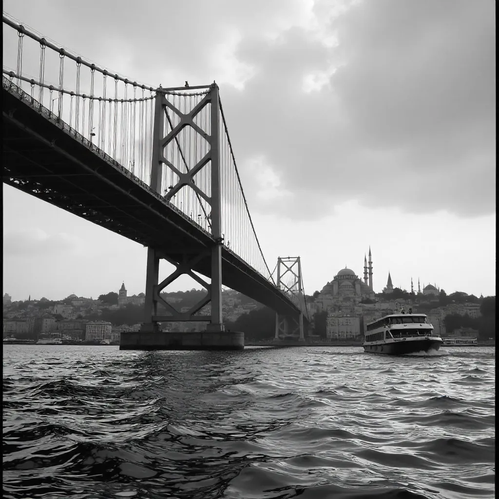 Monochrome Bosphorus Bridge: Istanbul Urban Architecture