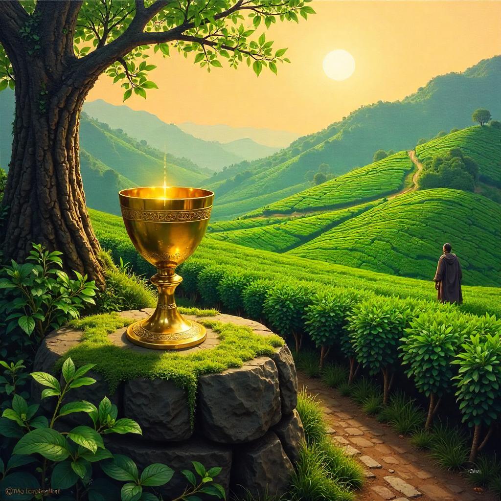 Grail in the Tea Orchard: An Oil Painting