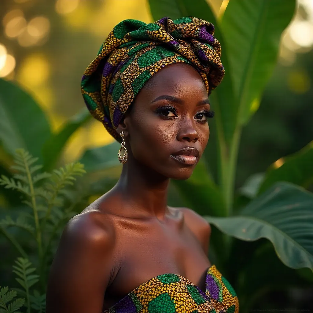 Stunning African Headwrap Portrait Amid Greenery