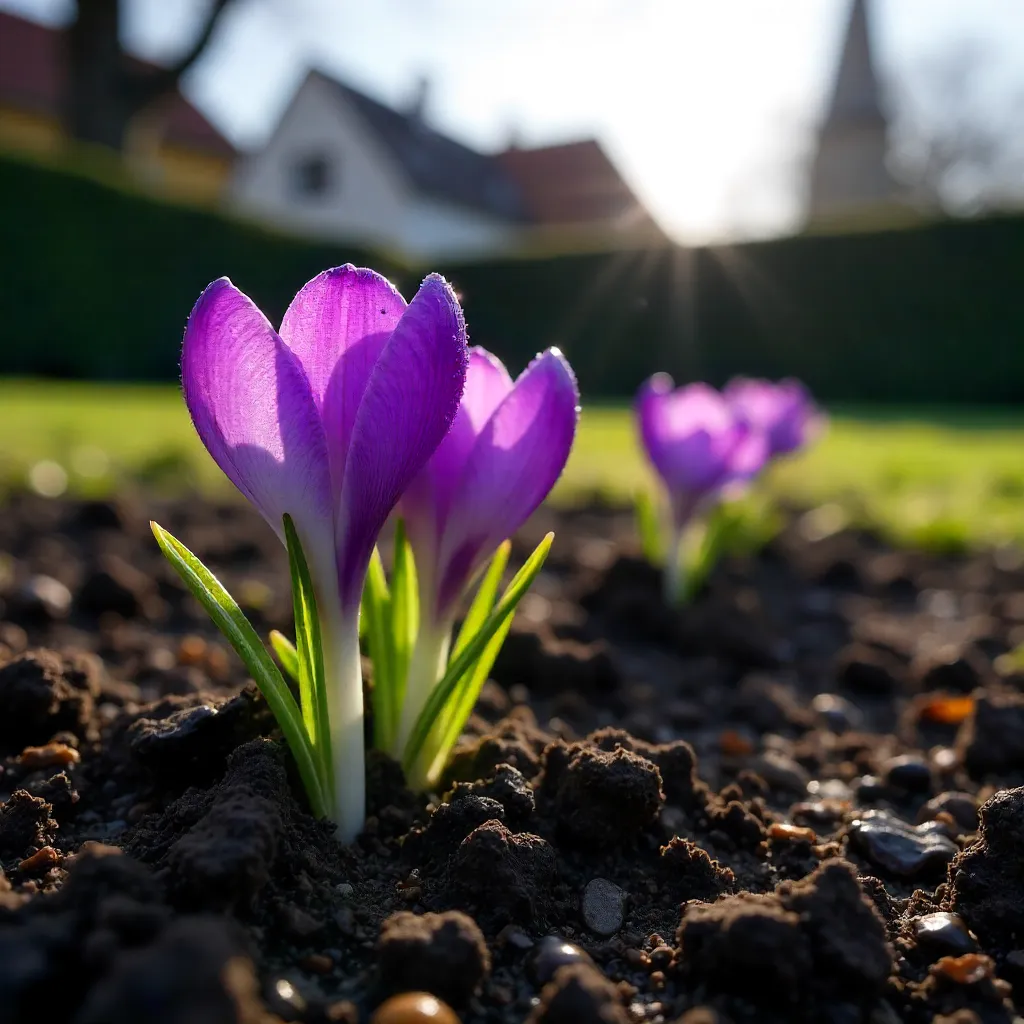 Purple Crocuses Begin Spring in Munich Garden