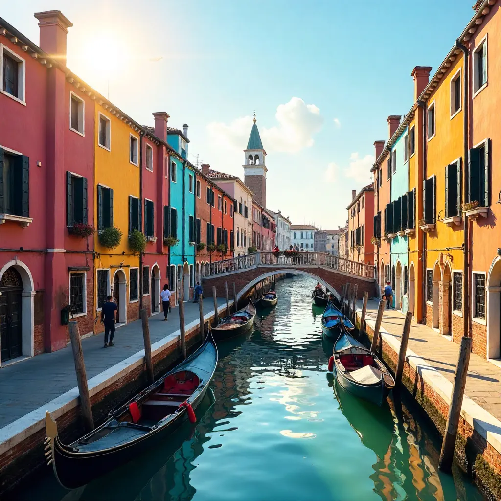 Colorful Venice: Scenic Canalfront with Strolling Locals
