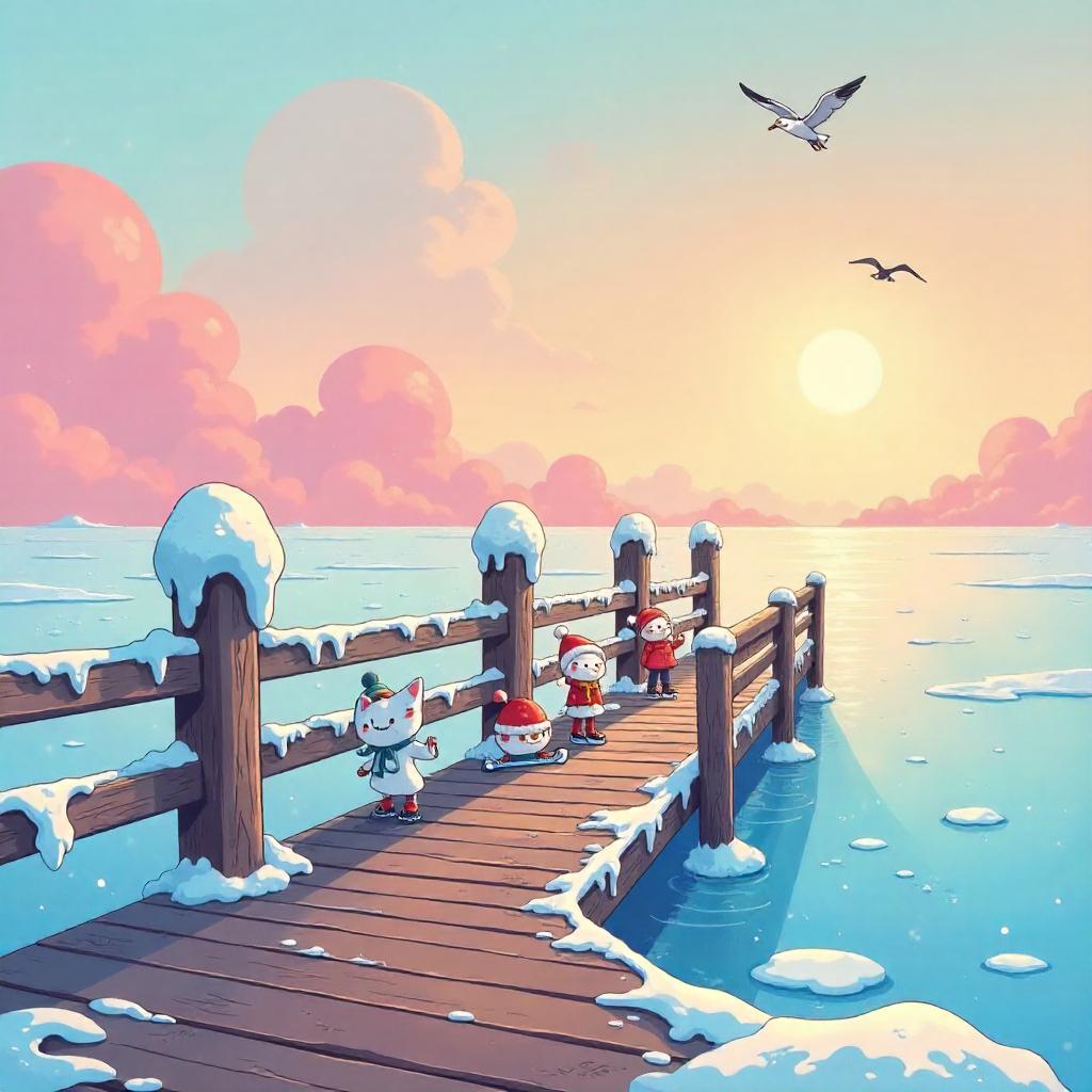 Ice Crystals on a Cartoon Pier