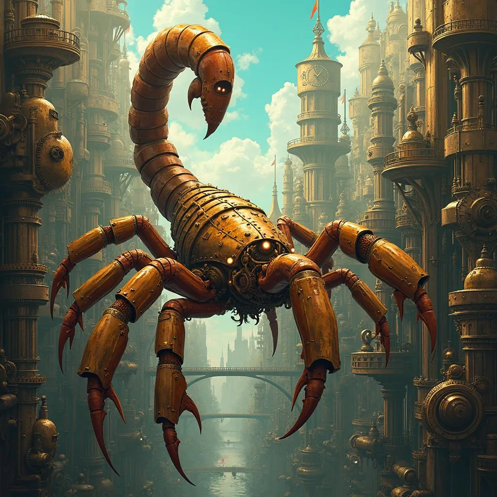 Brass Scorpion Sentinel in the Clockwork City