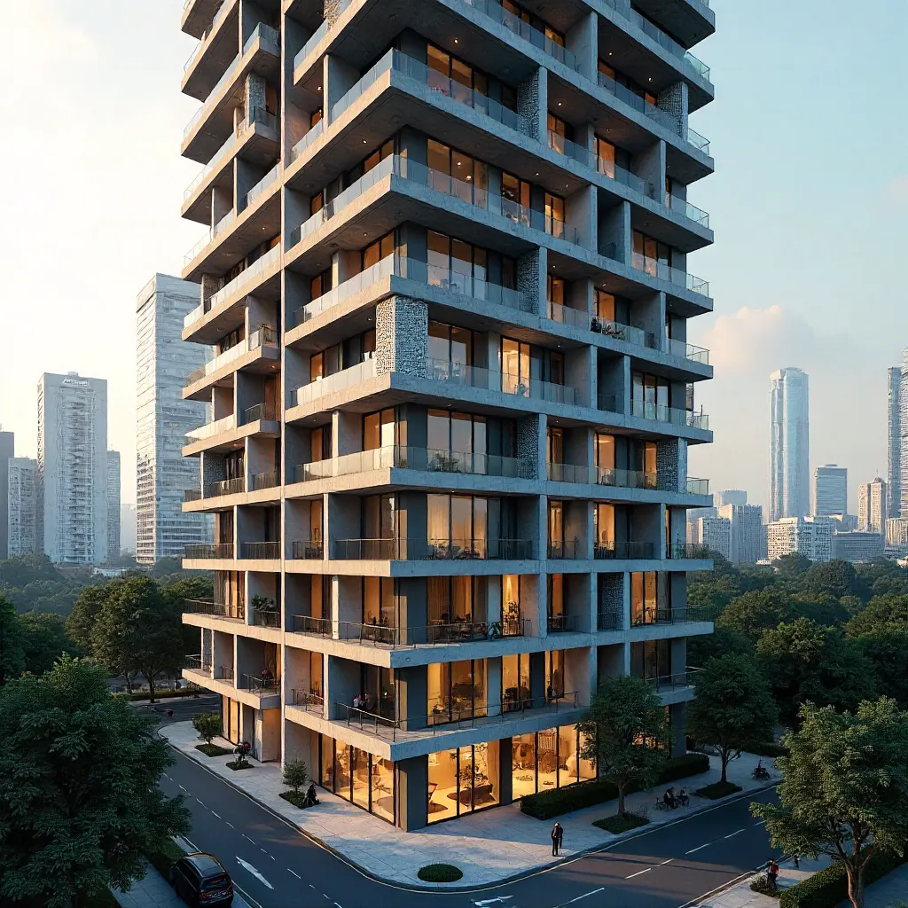 Geometric Interlocking Balconies on a Modern High-Rise