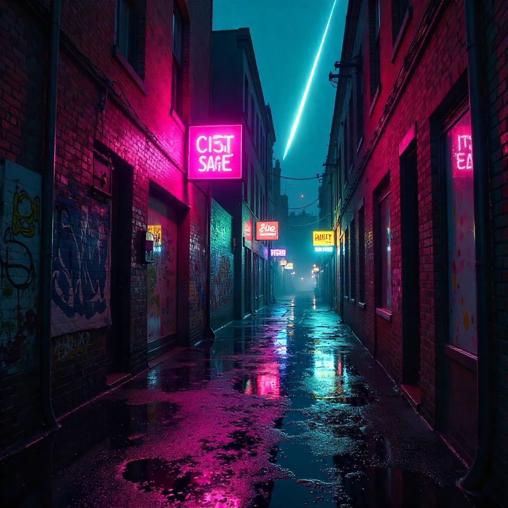 Comet in a Neon-Lit Alley: Photoreal Night Scene