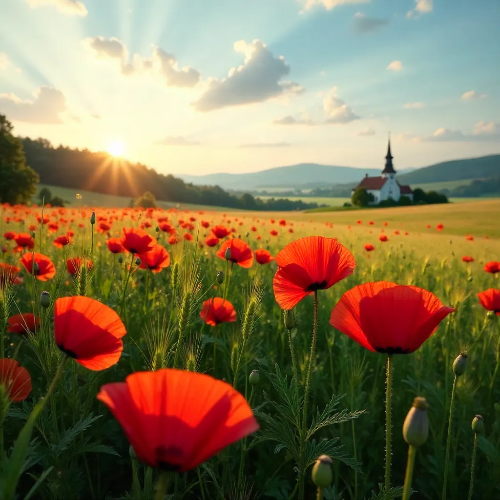 German Red Poppies at Golden Hour
