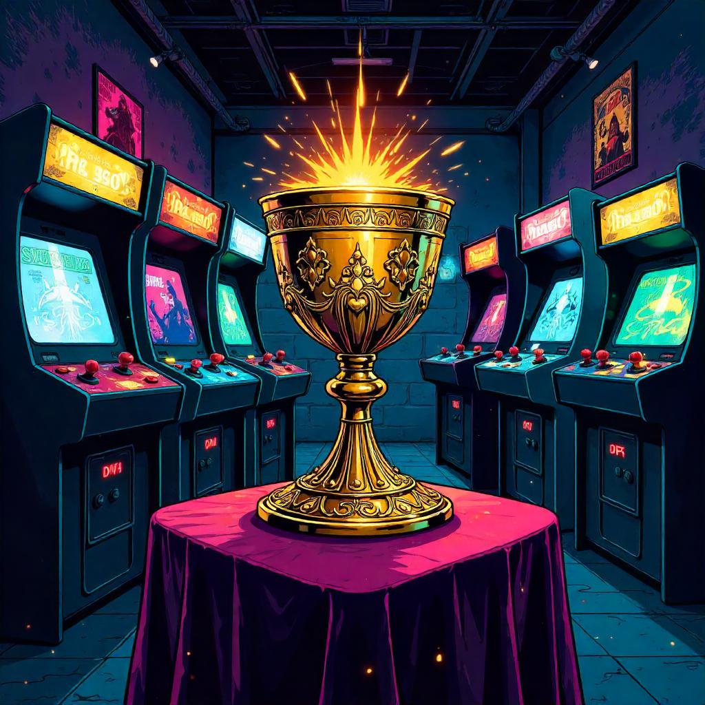Golden Chalice in a Neon Arcade: Comic Style