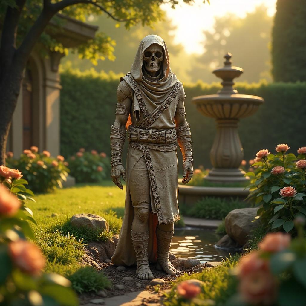 3D Render: Mummy in a Lush Garden