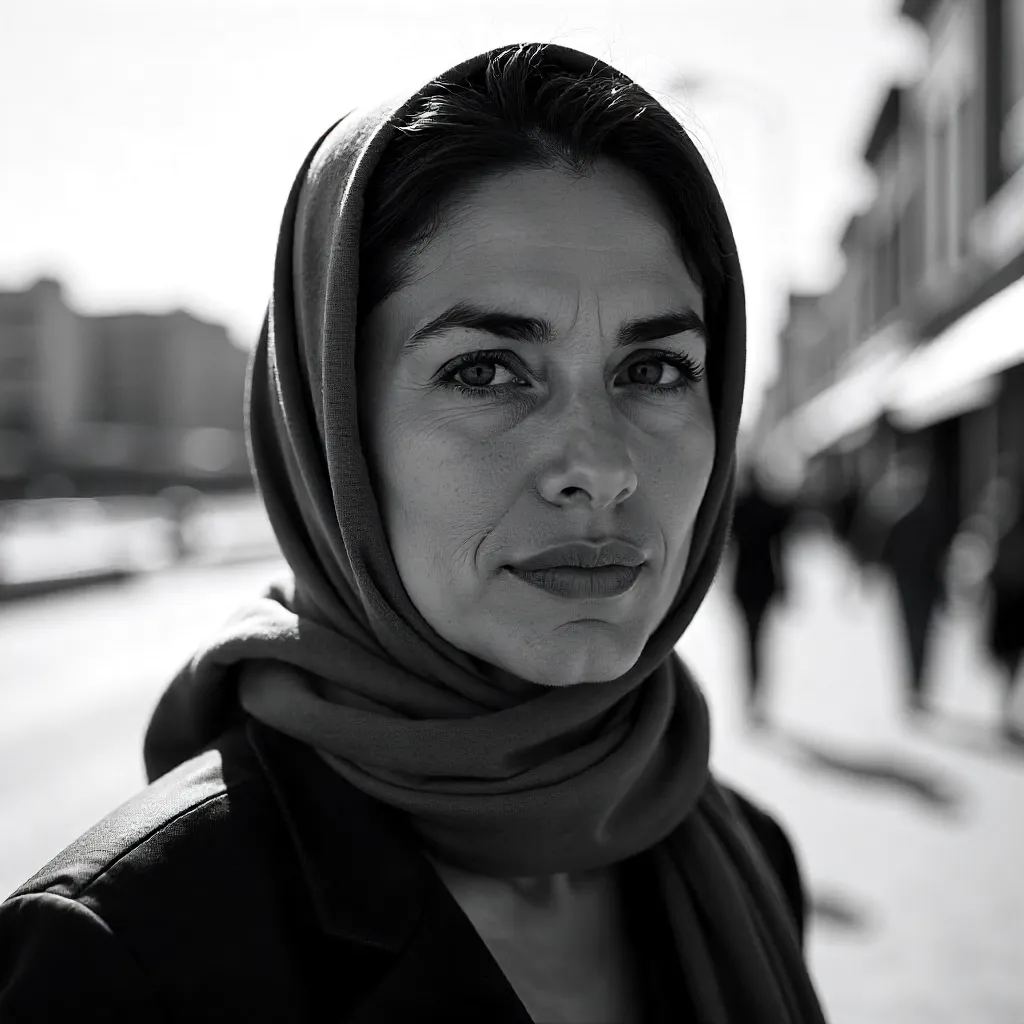 Portrait in Rosario: Woman with Headscarf Outdoors