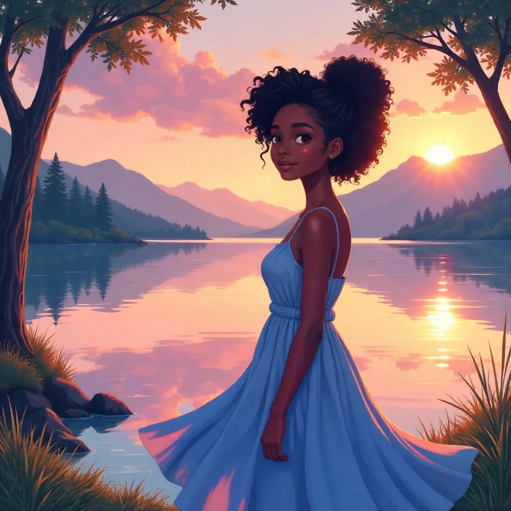 Kinetic Calm: Anime Portrait by the Lake