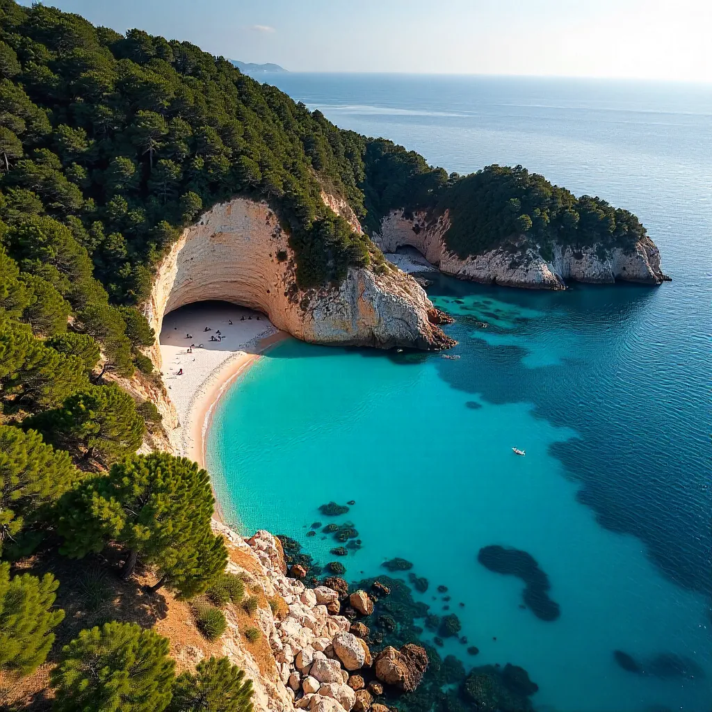 Aerial Drone Over Secluded Cove in Urla, Izmir