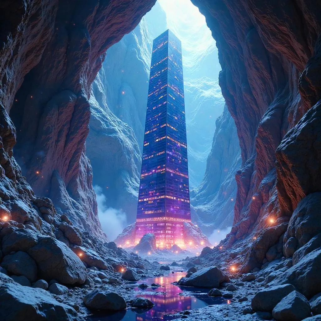 Crystal Cavern Skyline: A Photorealistic Vision