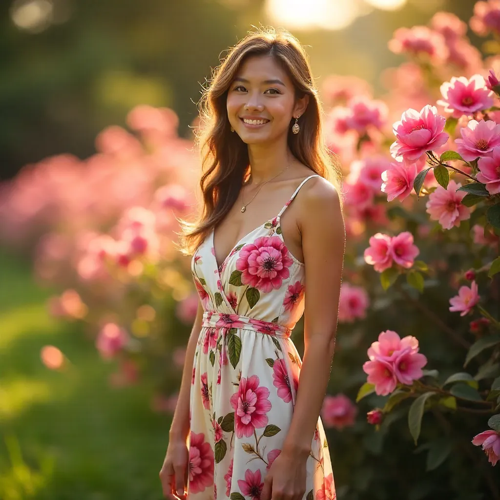 Floral Dress in a Pink Flower Backdrop
