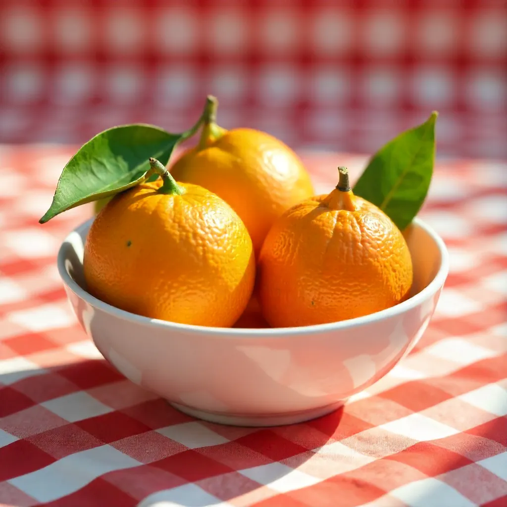 Two Tangerines on a Checkered Tablecloth