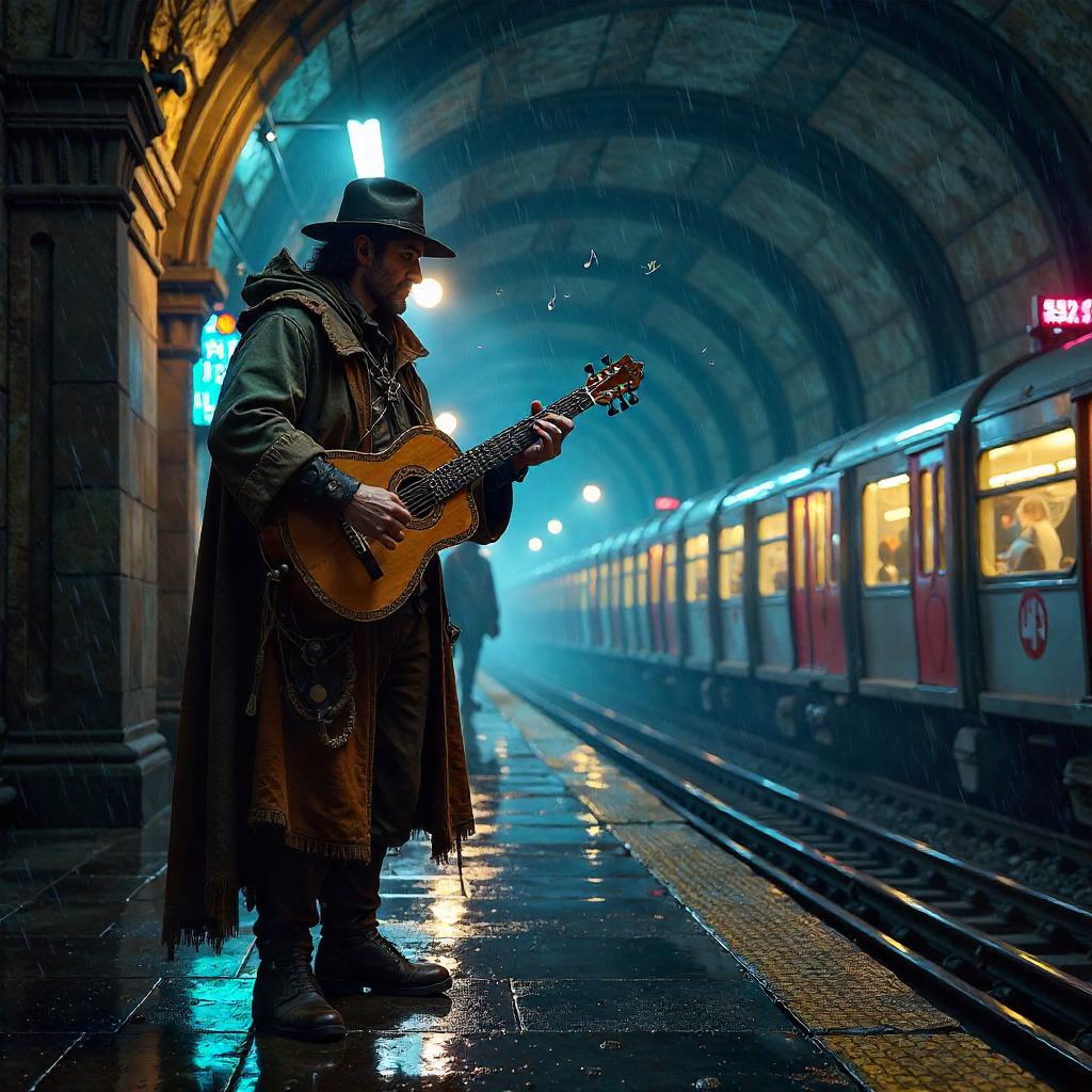 Bard in Neon Subway - Concept Art