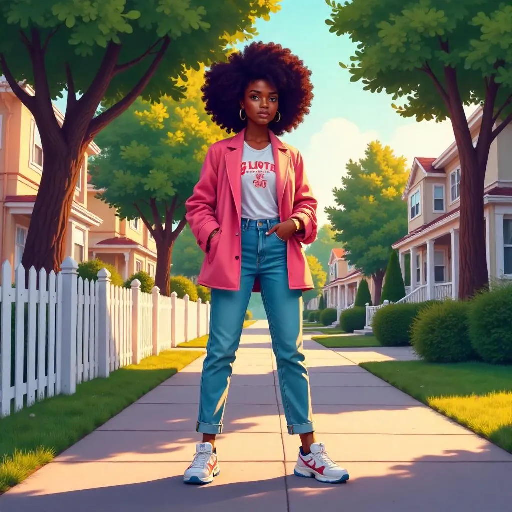 Stylish Black Girl in a Suburban Sunset