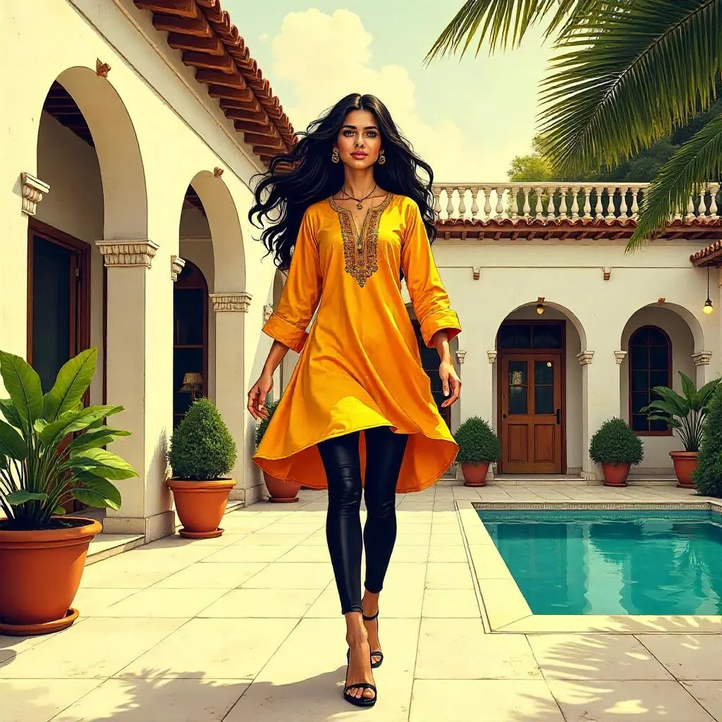 Sunlit Villa Heroine: Indian Woman in Comic Style