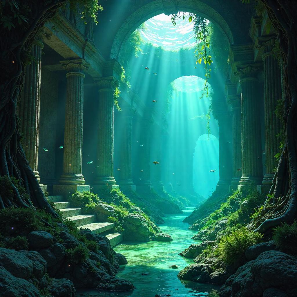 Submerged Atlantis Jungle: A 3D Rendered Oasis