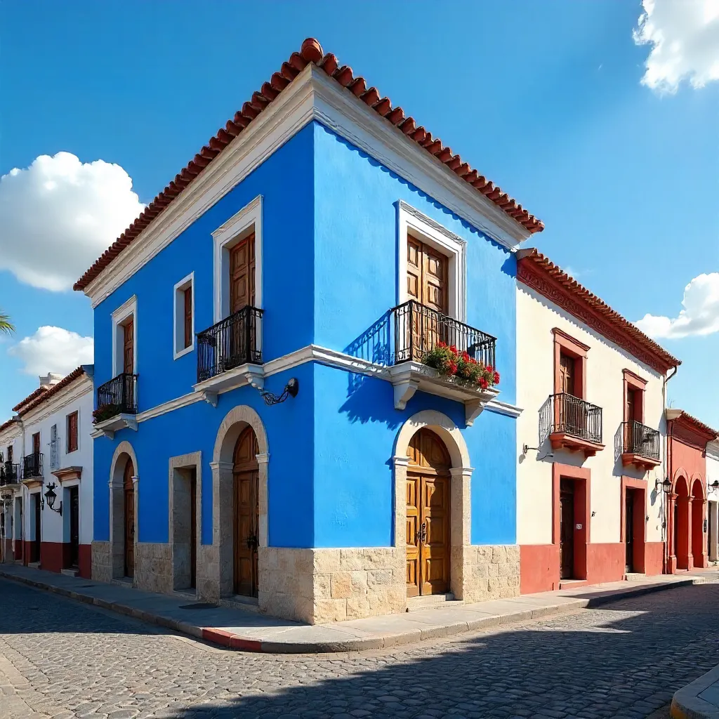 Vibrant Blue Colonial House in Campeche