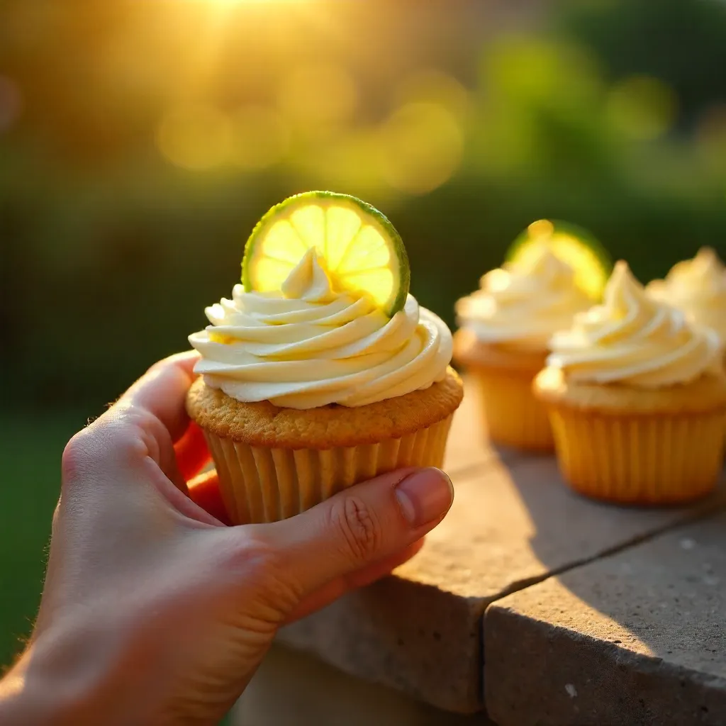 Sunlit Lime Cupcake on a Ledge