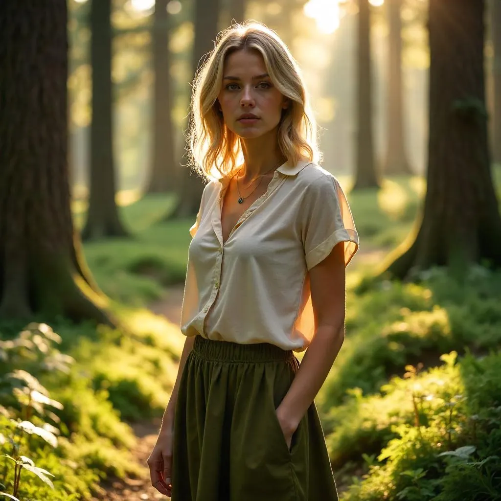 Sunlit Forest Portrait of a Young Woman