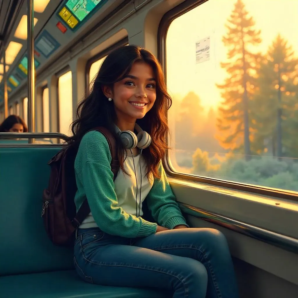 Cheerful Latina in a Train — Concept Art
