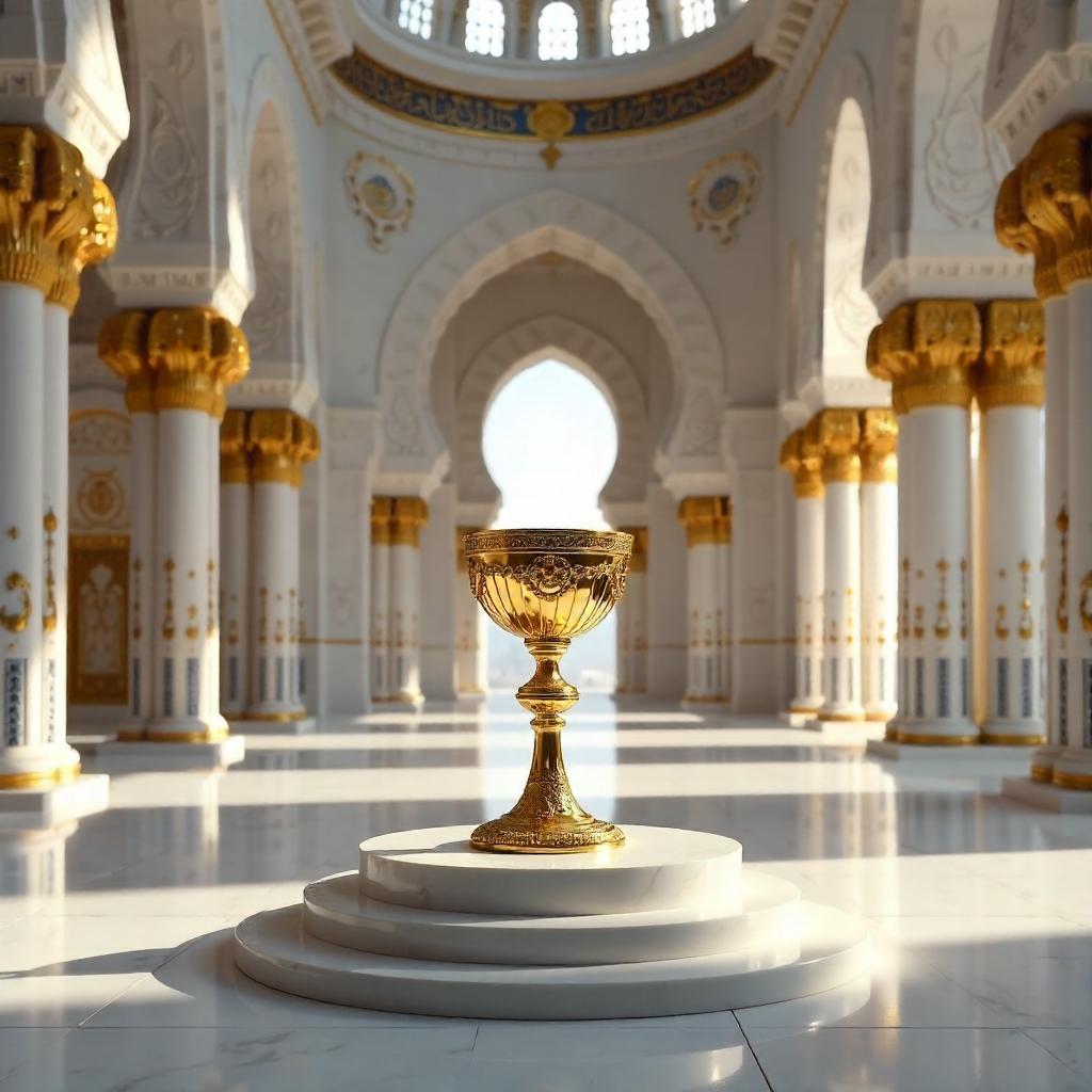 Golden Chalice in a Majestic Mosque – 3D Render