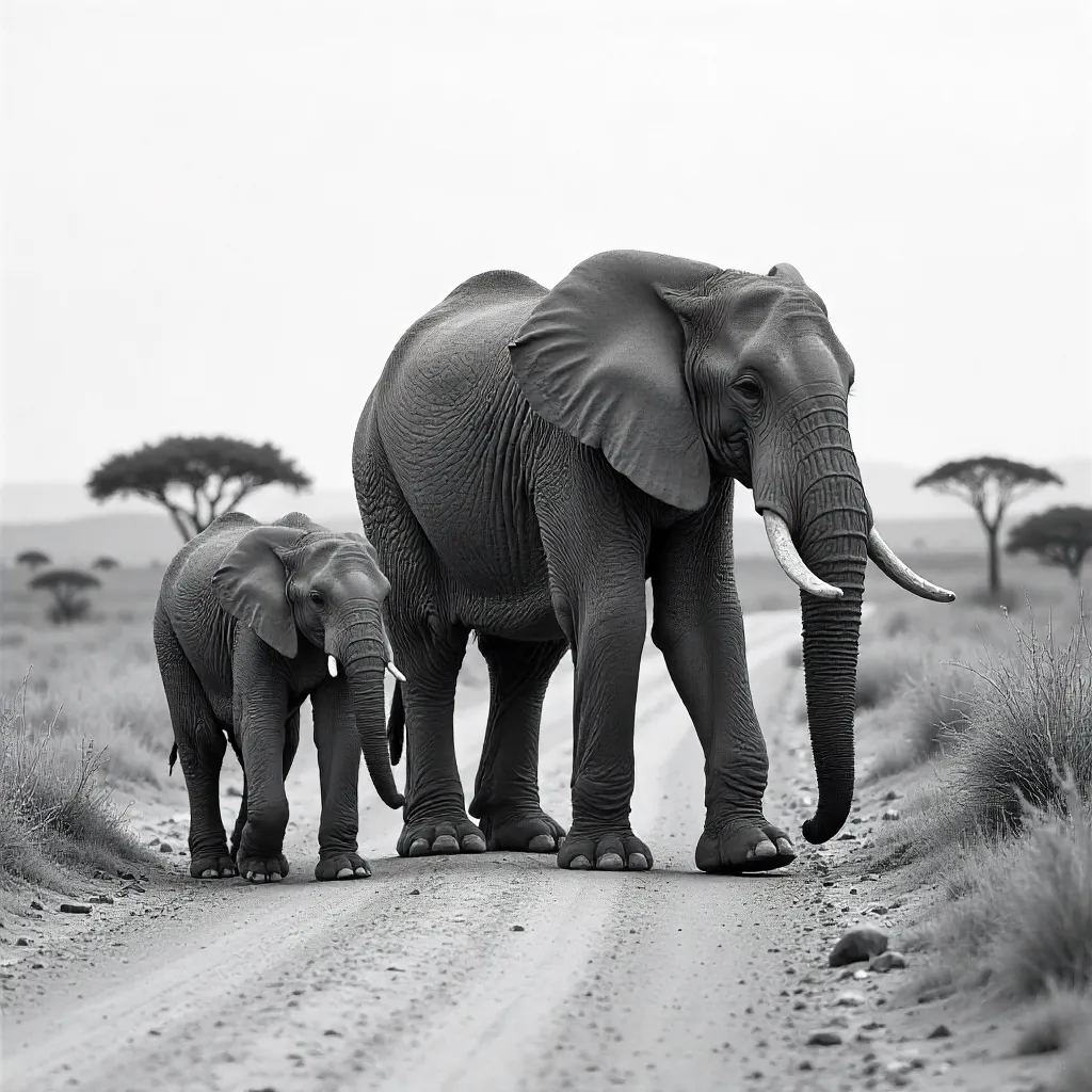Monochrome Namibian Elephant Family Portrait