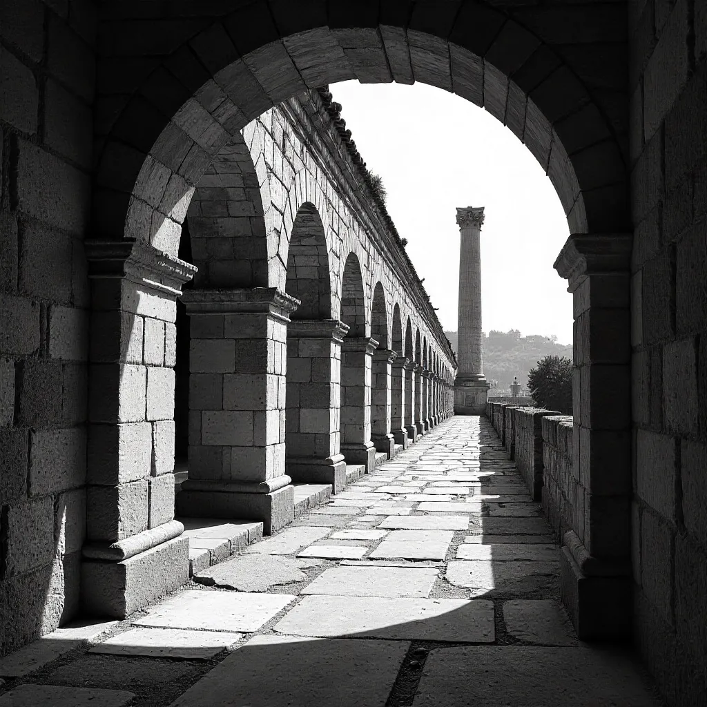 Monochrome Roman Ruins: Arches and a Column